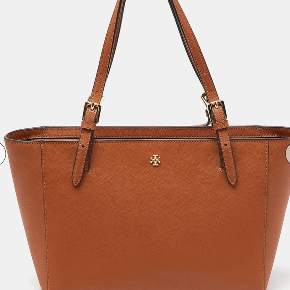 Tory Burch Handbags - Tory Burch Medium Sz Brown Saffiano Leather Tote York Buckle